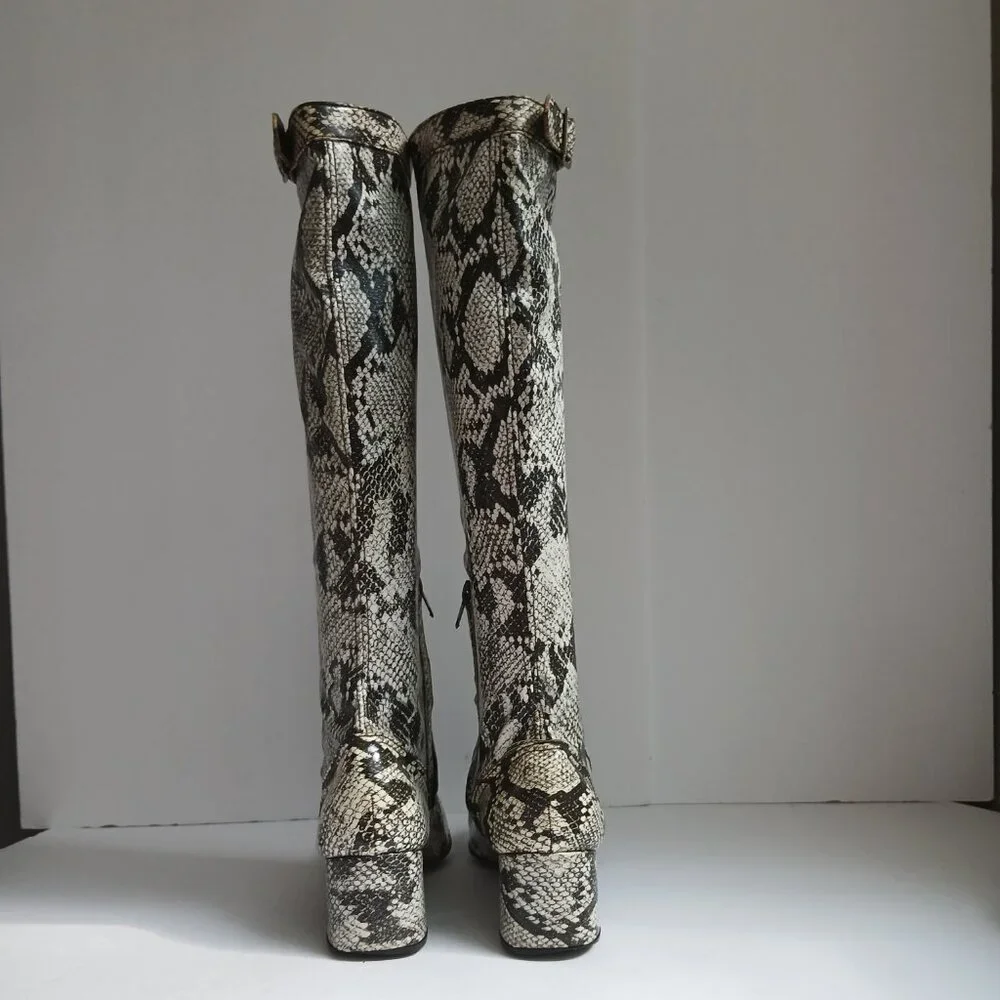 Vintage60's/70's  SnakePrint KneeHigh BlockHeel SquareToe Mod GoGoBoots Sz8 - Picture 3 of 14